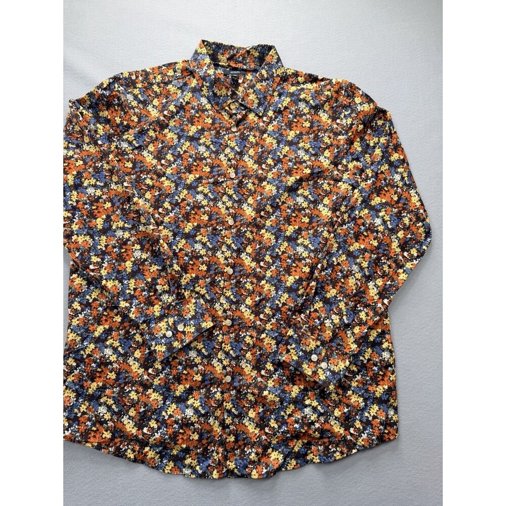 Alfani Mens XL Floral Button Up Shirt Multicolor Long Sleeve Cotton